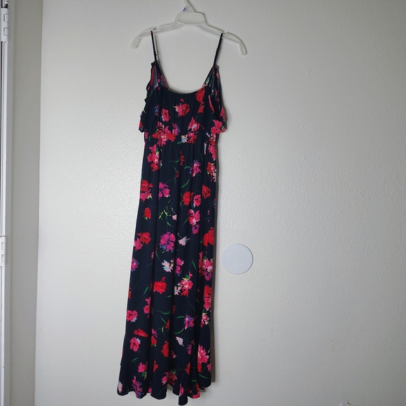 Express Floral Maxi Dress Small Blue Pink Ruffle High Low Wrap Faux Summer Boho - Picture 12 of 16
